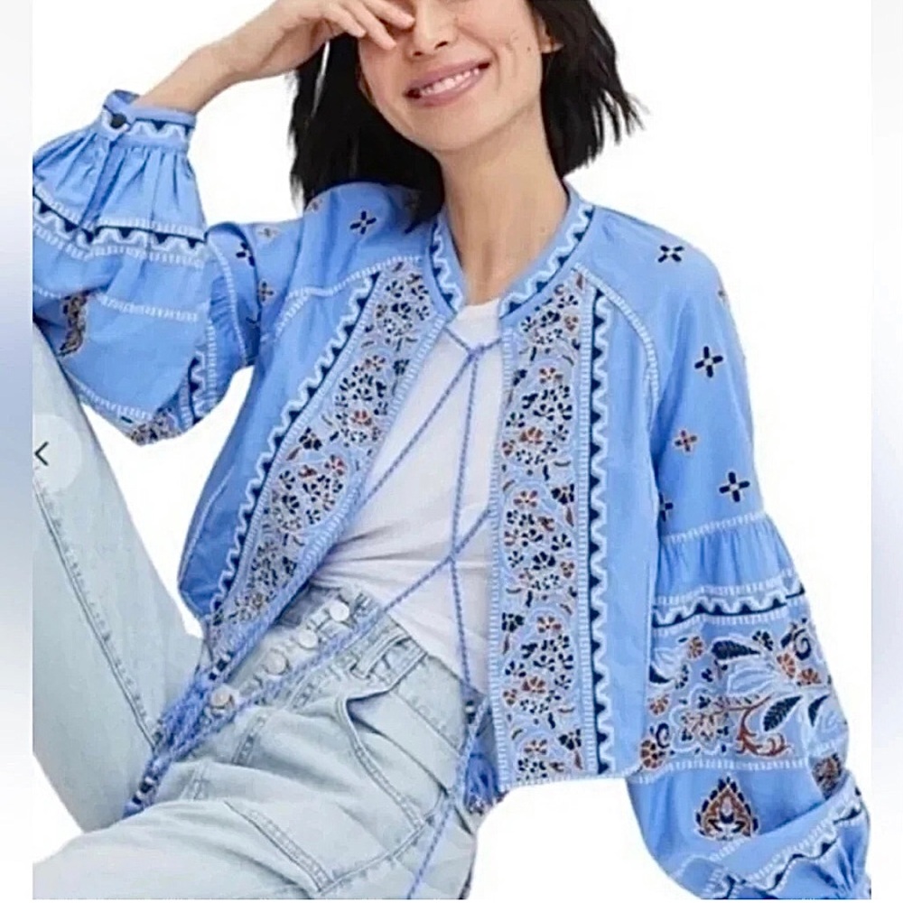 Veronica Beard Blue Embroidered Blazer